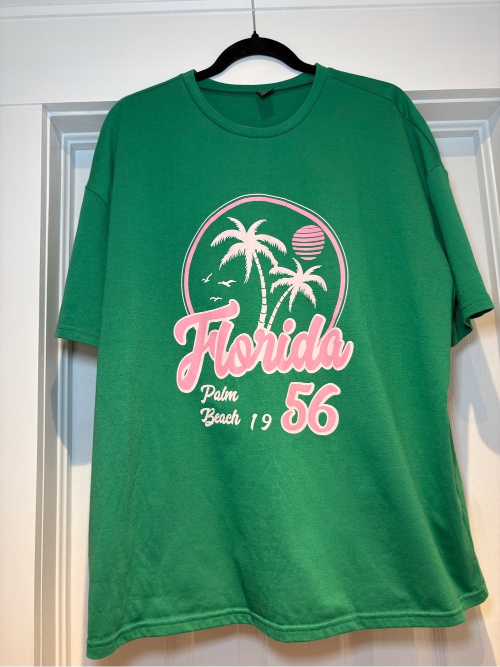 SHEIN Short-Sleeve Florida Graphic Tee - Green with Pink Print